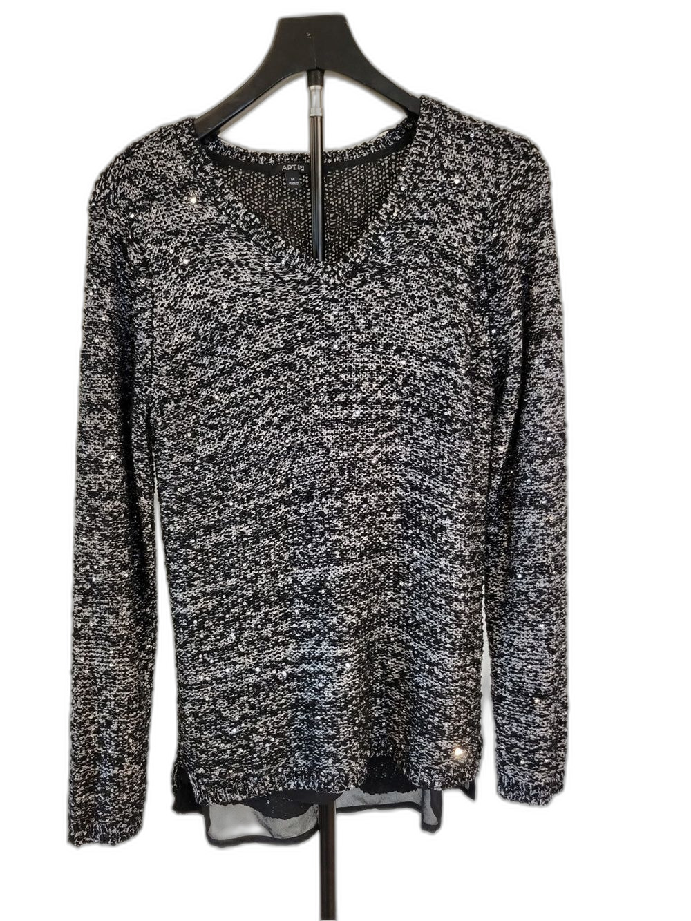 APT.9 Women’s Medium Black Silver Sequin Knit Long Sleeve Sweater